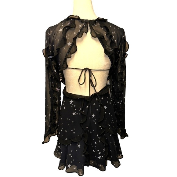 NWT Fame and Partners Kye Night Sky Star Print Ruffle Open Back Mini Dress 2 - Picture 4 of 15